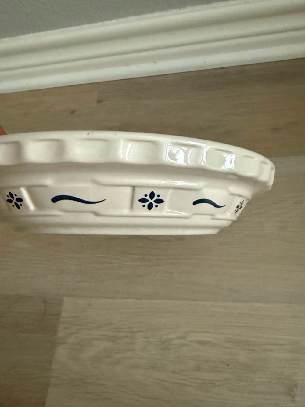 Longaberger White Ceramic Serving Pie Dish with Blue Floral Accents